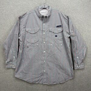 Columbia PFG Shirt‎ Mens XL Red Blue Check Super Bonehead Performance Fishing